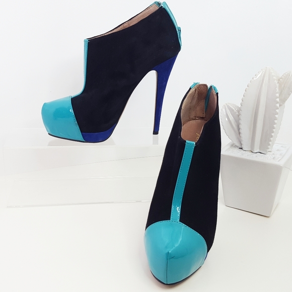 🔖Aldo💙Multicolor Suede Chunky Closed Toe Platform Booties Heels - Picture 4 of 12
